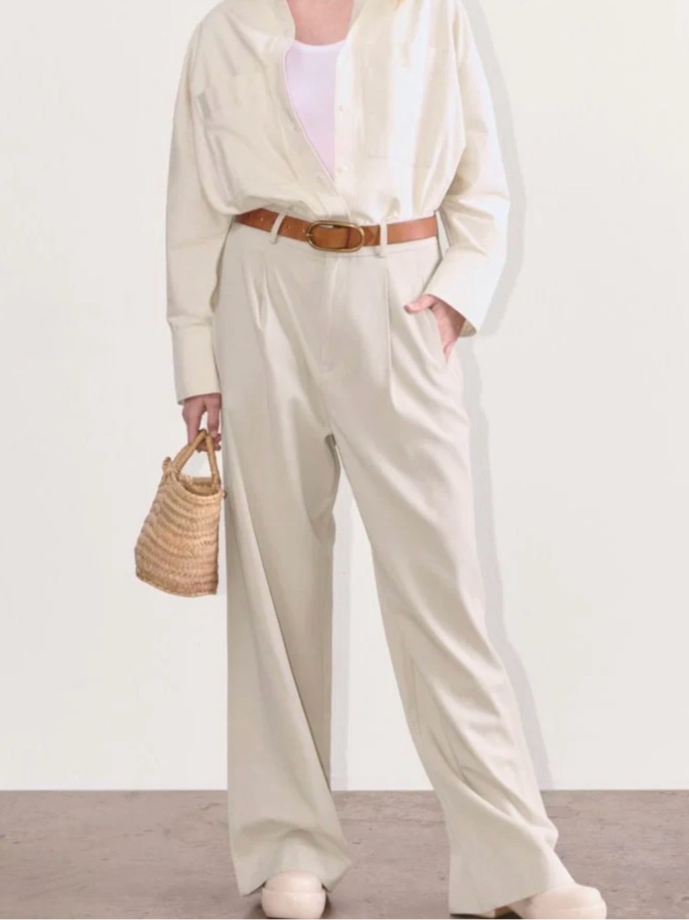 Everlane Cream Wide-Leg High-Rise Trousers